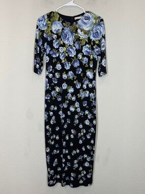 Alice + Olivia Delora Floral Jersey Midi Dress Floral Women's Size 6 Blue